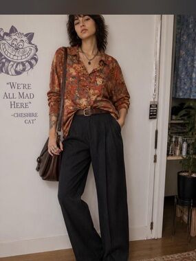 Vintage HG NY 100% Rayon Floral Button-Up Blouse Petite Large
